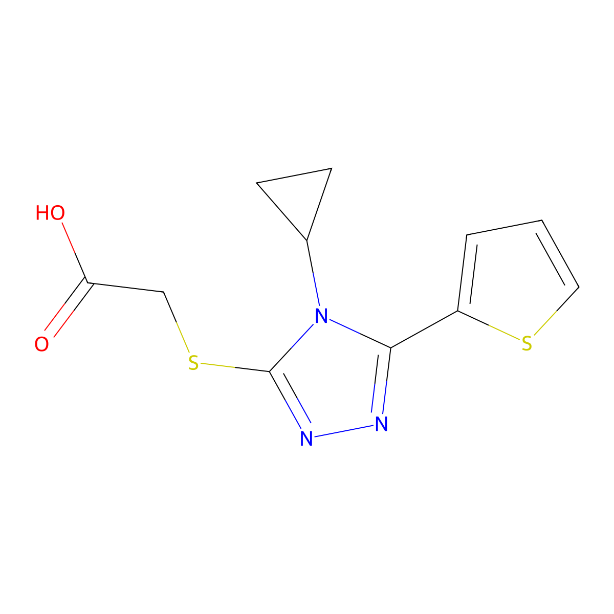 2-{[4-cyclopropyl-5-(thiophen-2-yl)-4H-1,2,4-triazol-3-yl]sulfanyl}acetic acid molecular structure, CAS 1039819-10-7