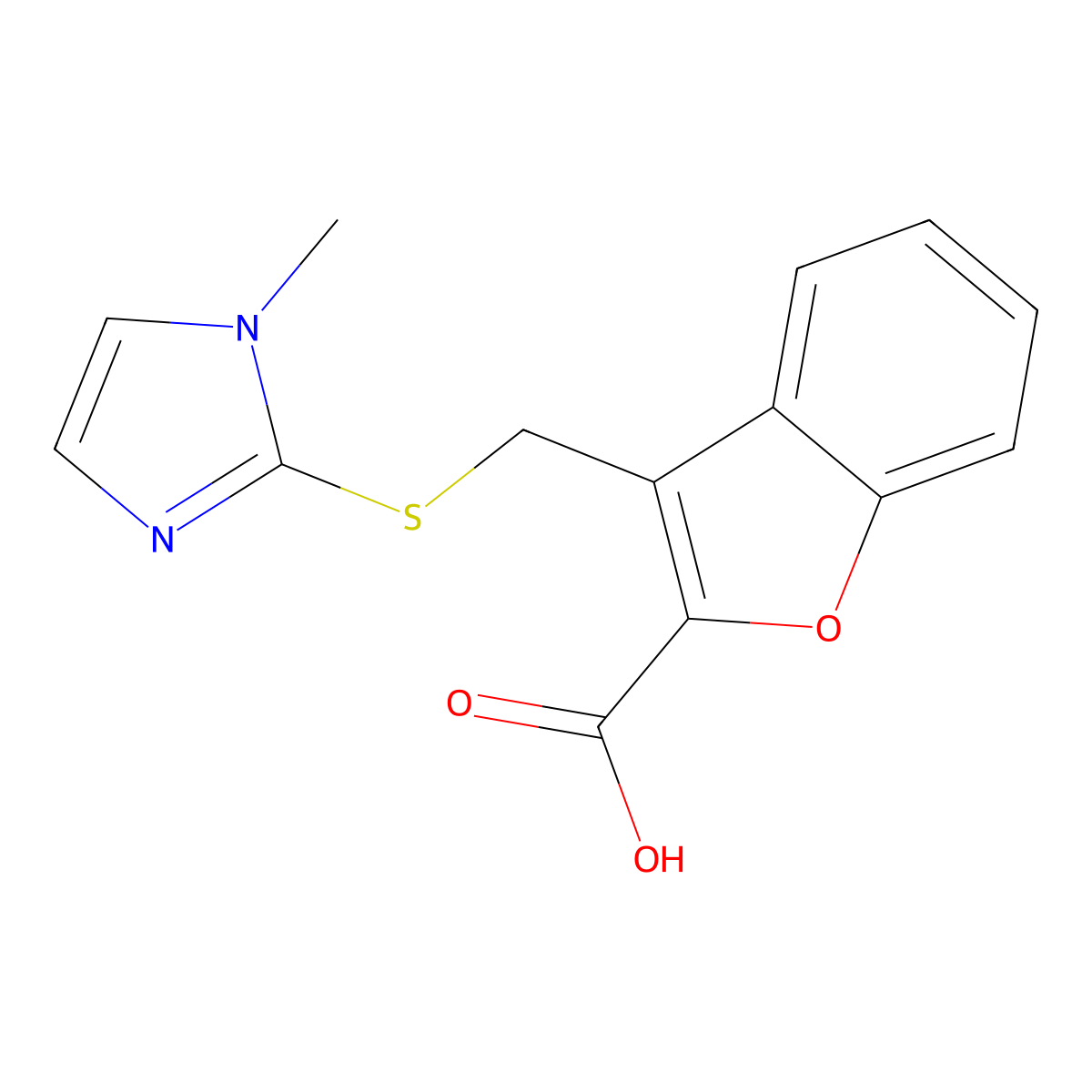 3-{[(1-methyl-1H-imidazol-2-yl)sulfanyl]methyl}-1-benzofuran-2-carboxylic acid molecular structure, CAS 1039820-41-1