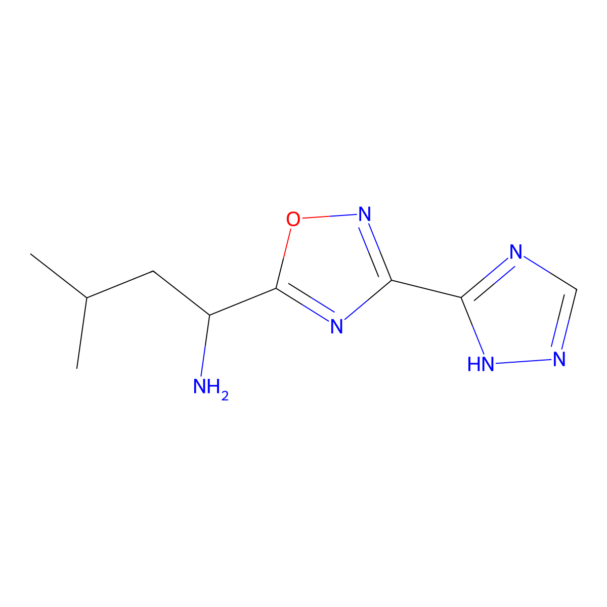 3-methyl-1-[3-(4H-1,2,4-triazol-3-yl)-1,2,4-oxadiazol-5-yl]butan-1-amine molecular structure, CAS 1039823-99-8