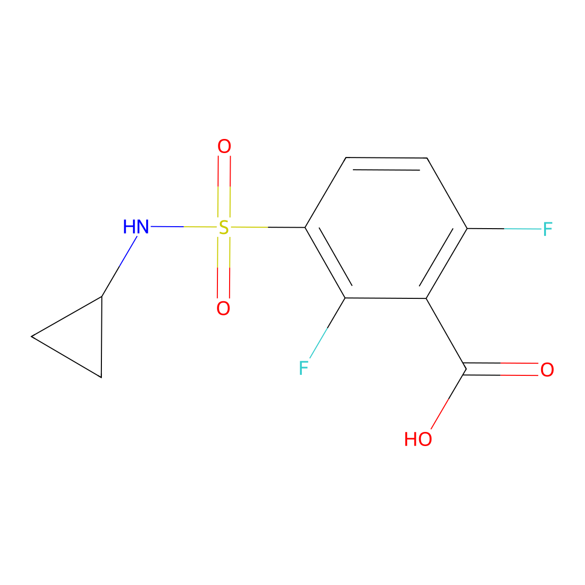 3-(Cyclopropylsulfamoyl)-2,6-difluorobenzoic acid molecular structure, CAS 1039836-00-4