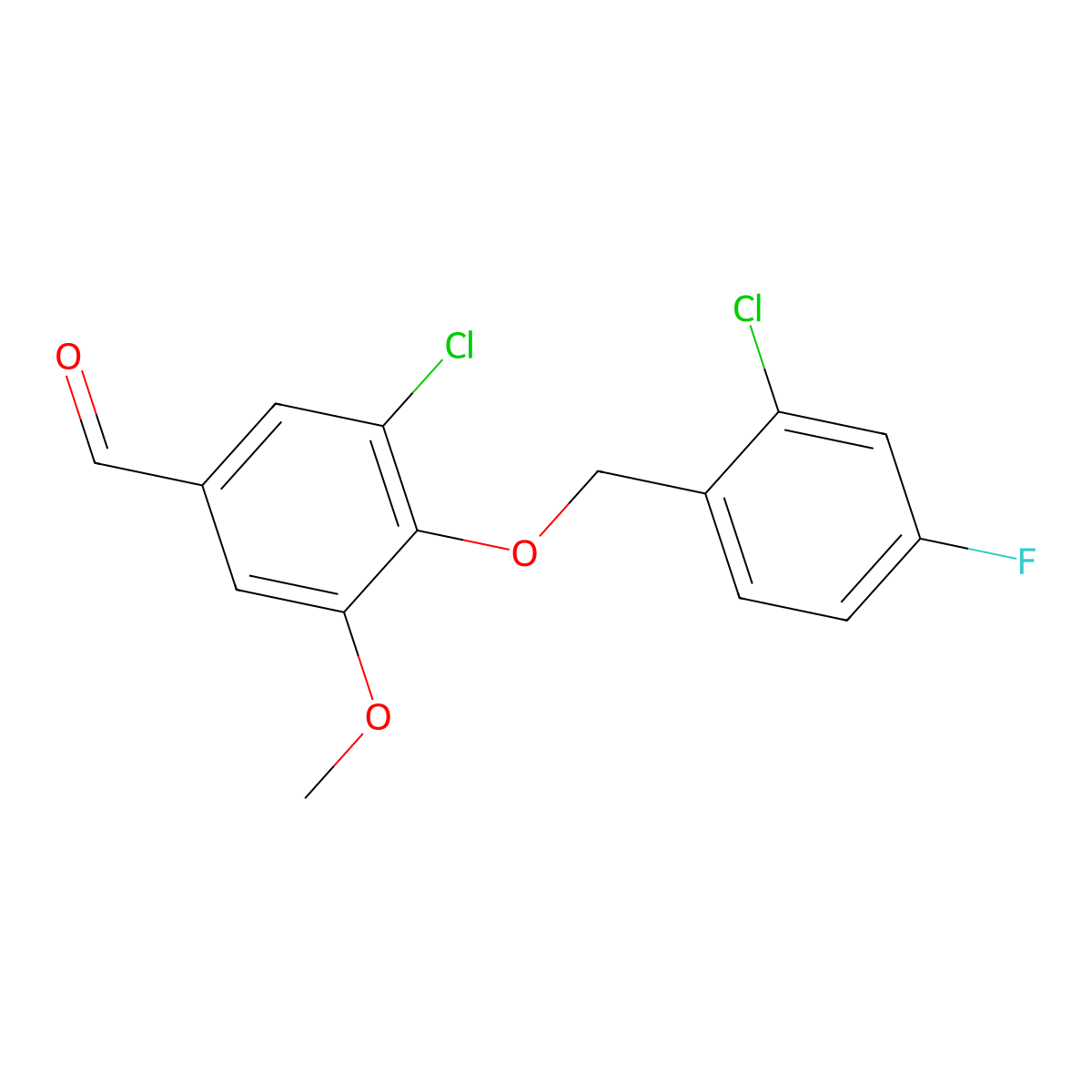 3-Chloro-4-((2-chloro-4-fluorobenzyl)oxy)-5-methoxybenzaldehyde molecular structure, CAS 1039843-00-9