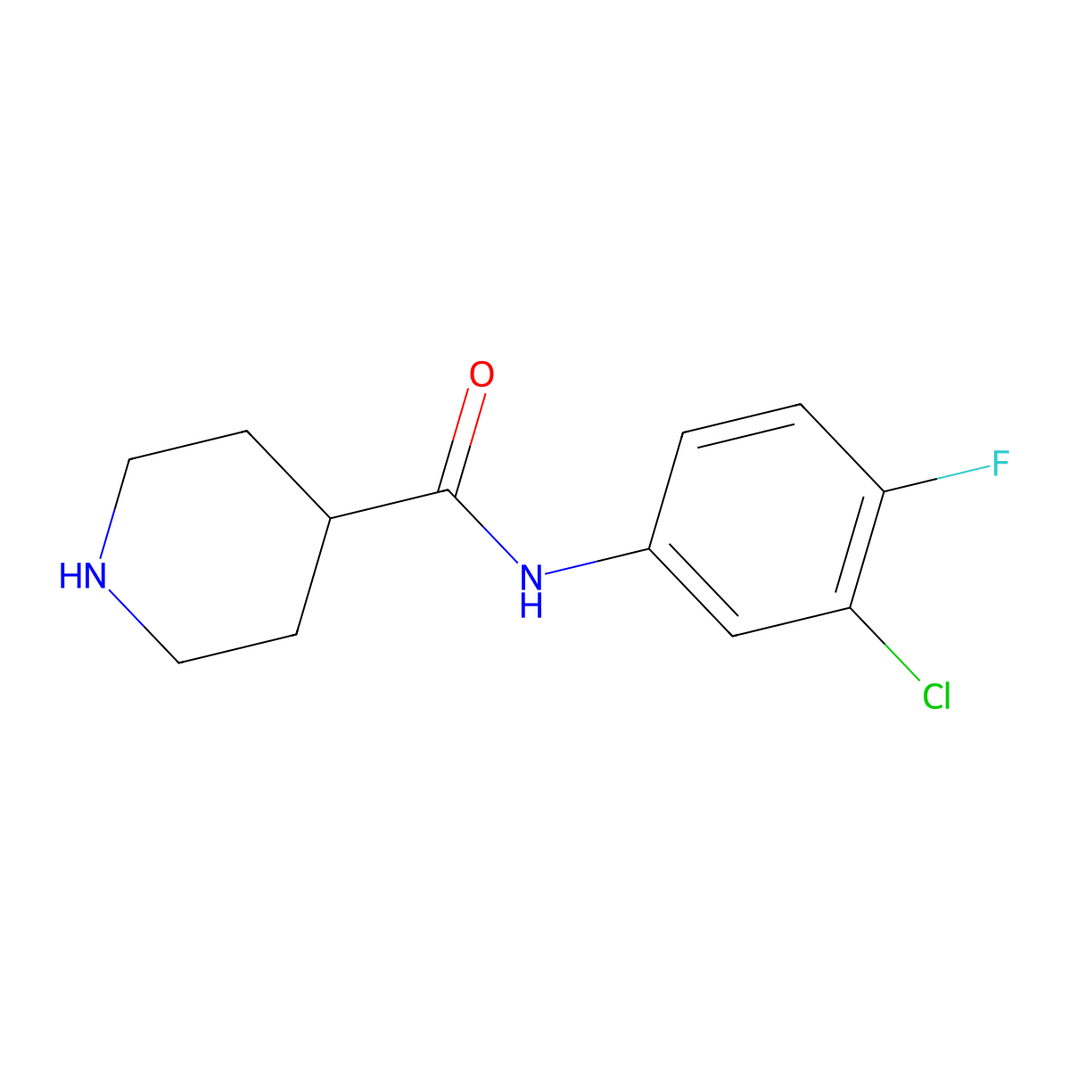 N-(3-chloro-4-fluorophenyl)piperidine-4-carboxamide molecular structure, CAS 1039868-09-1