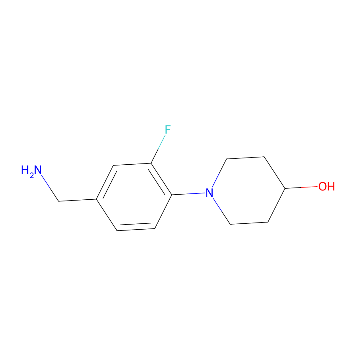 1-[4-(Aminomethyl)-2-fluorophenyl]piperidin-4-ol molecular structure, CAS 1039892-60-8