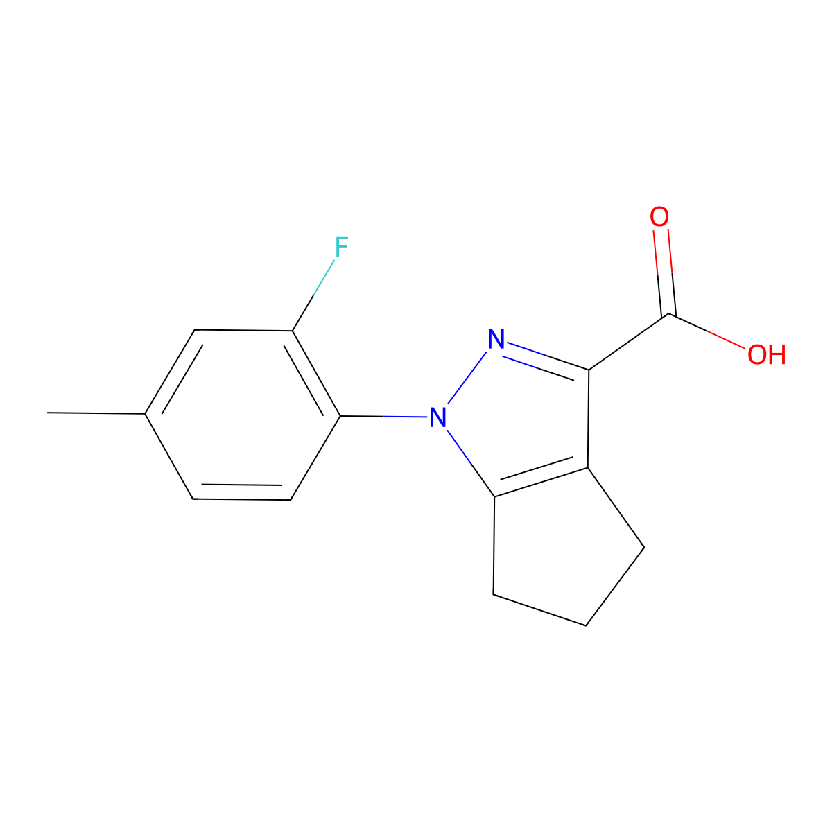 1-(2-fluoro-4-methylphenyl)-1H,4H,5H,6H-cyclopenta(c)pyrazole-3-carboxylic acid molecular structure, CAS 1039900-17-8