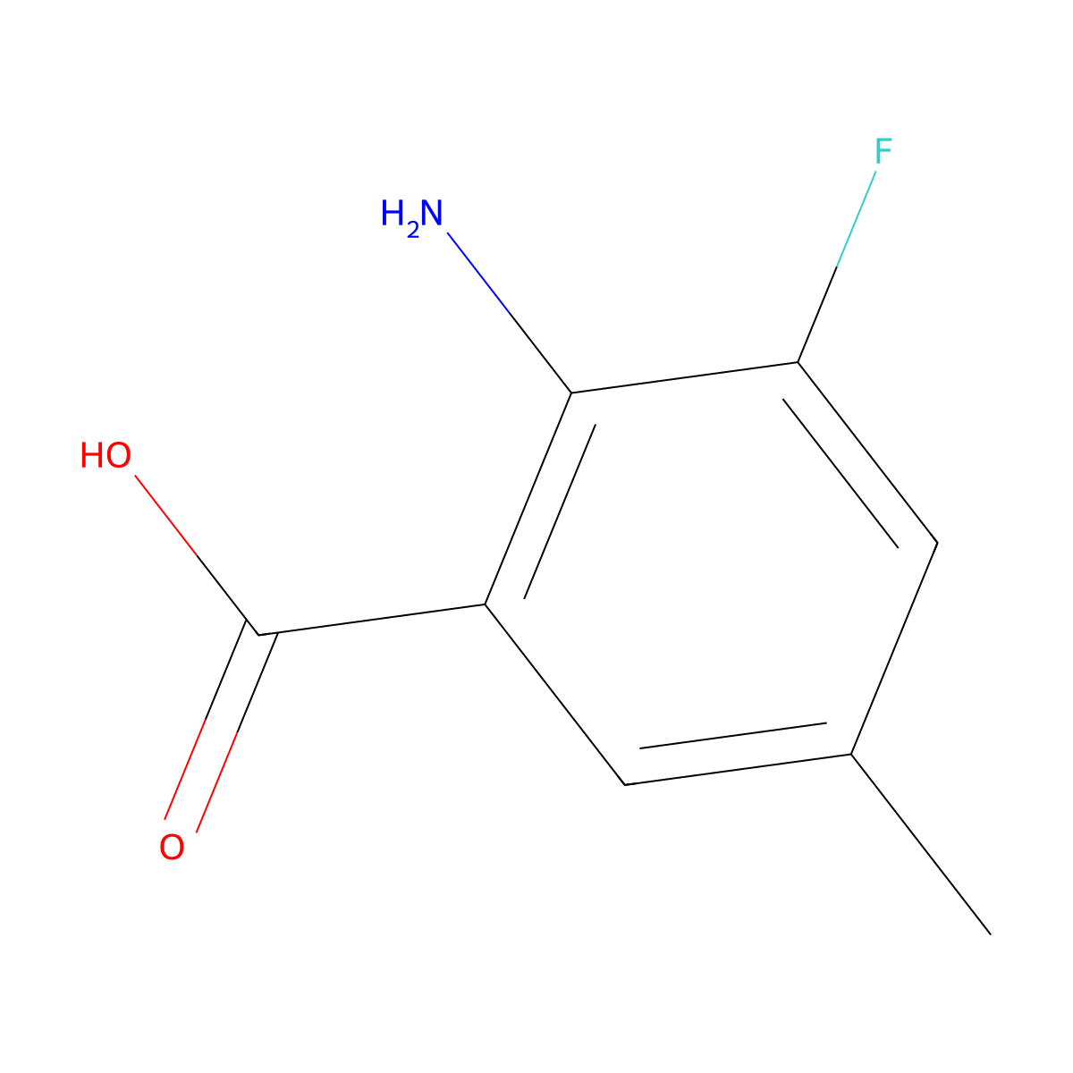 2-Amino-3-fluoro-5-methylbenzoic acid molecular structure, CAS 1039900-47-4