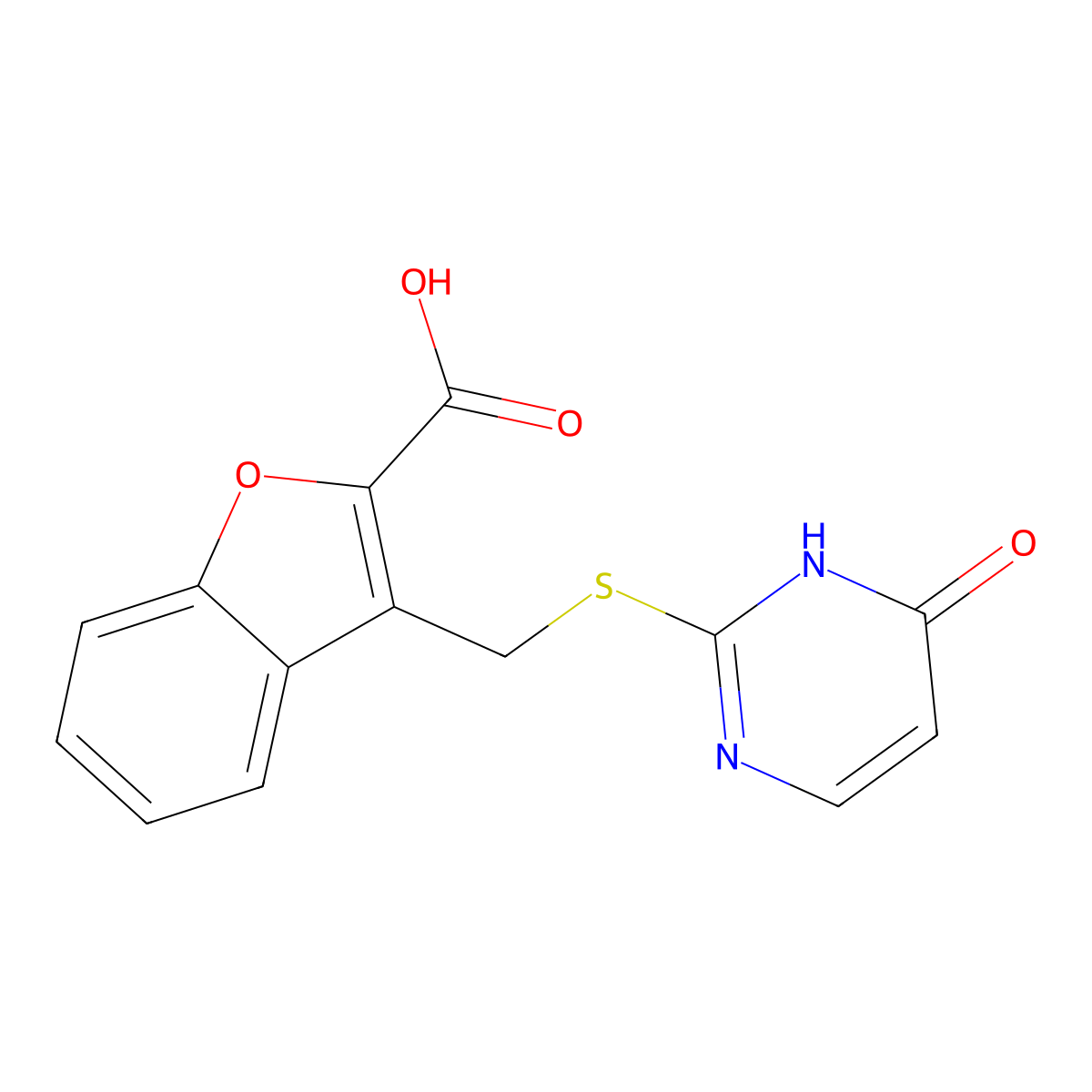3-{[(4-Hydroxypyrimidin-2-yl)sulfanyl]methyl}-1-benzofuran-2-carboxylic acid molecular structure, CAS 1039922-41-2