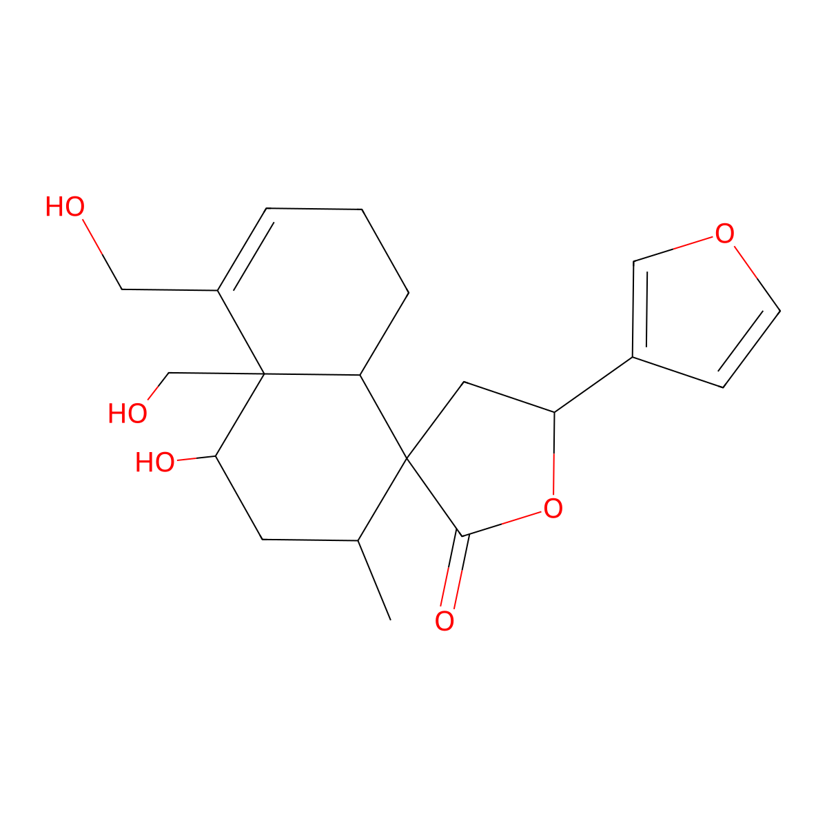 (1R,3R,4R,4aS,5'S,8aR)-5'-(furan-3-yl)-1-hydroxy-8,8a-bis(hydroxymethyl)-3-methylspiro[1,2,3,4a,5,6-hexahydronaphthalene-4,3'-oxolane]-2'-one molecular structure, CAS 103994-19-0