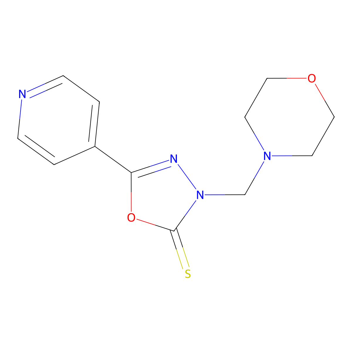 3-(Morpholin-4-ylmethyl)-5-pyridin-4-yl-1,3,4-oxadiazole-2-thione molecular structure, CAS 103994-72-5
