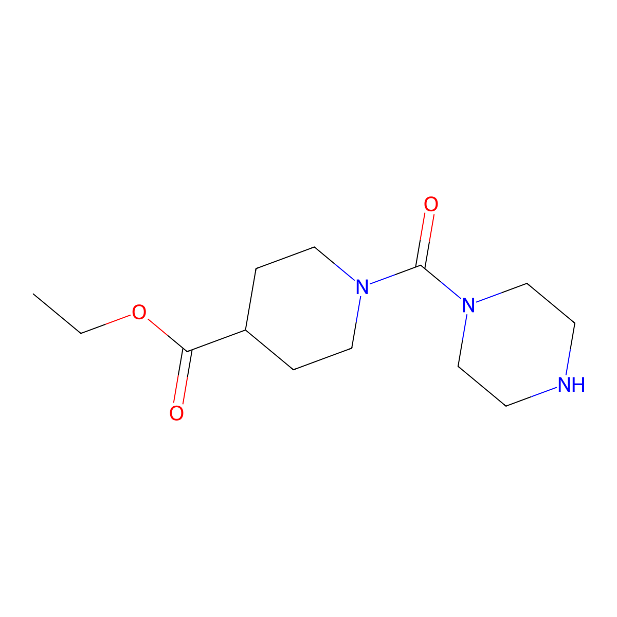 Ethyl 1-(piperazine-1-carbonyl)piperidine-4-carboxylate molecular structure, CAS 1039943-91-3