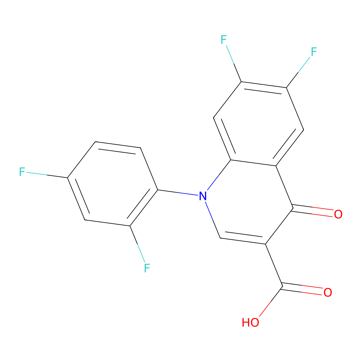1-(2,4-Difluorophenyl)-6,7-difluoro-1,4-dihydro-4-oxoquinoline-3-carboxylic acid molecular structure, CAS 103995-01-3