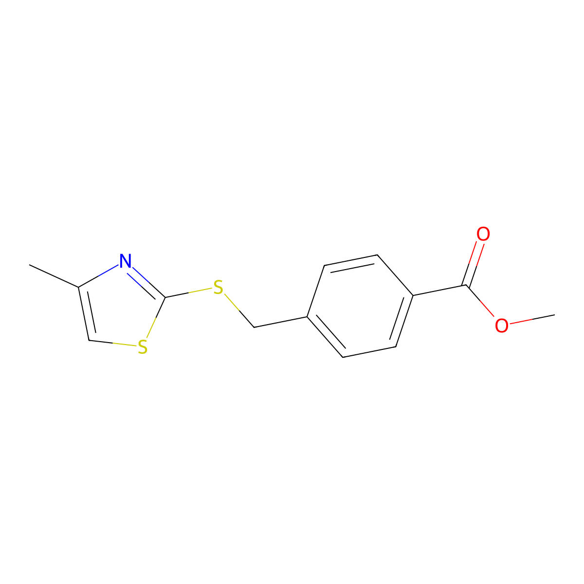 Methyl 4-{[(4-methyl-1,3-thiazol-2-yl)sulfanyl]methyl}benzoate molecular structure, CAS 1039972-54-7
