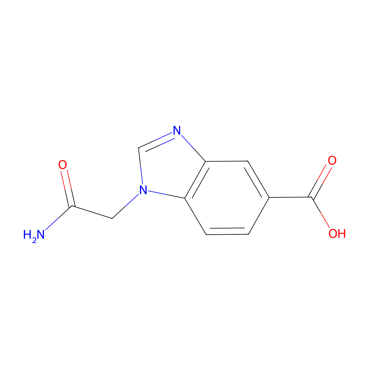 1-(carbamoylmethyl)-1H-1,3-benzodiazole-5-carboxylic acid molecular structure, CAS 1039976-04-9