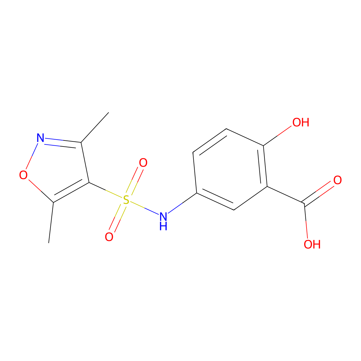 5-(3,5-Dimethylisoxazole-4-sulfonamido)-2-hydroxybenzoic acid molecular structure, CAS 1039976-51-6