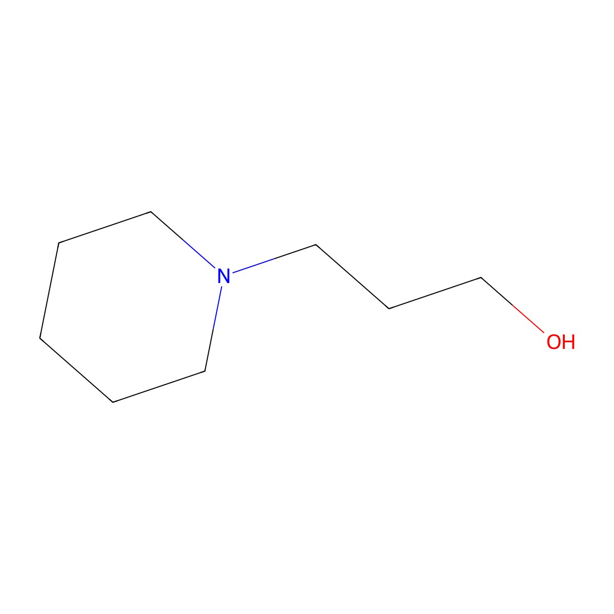 Piperidine-1-propanol molecular structure, CAS 104-58-5