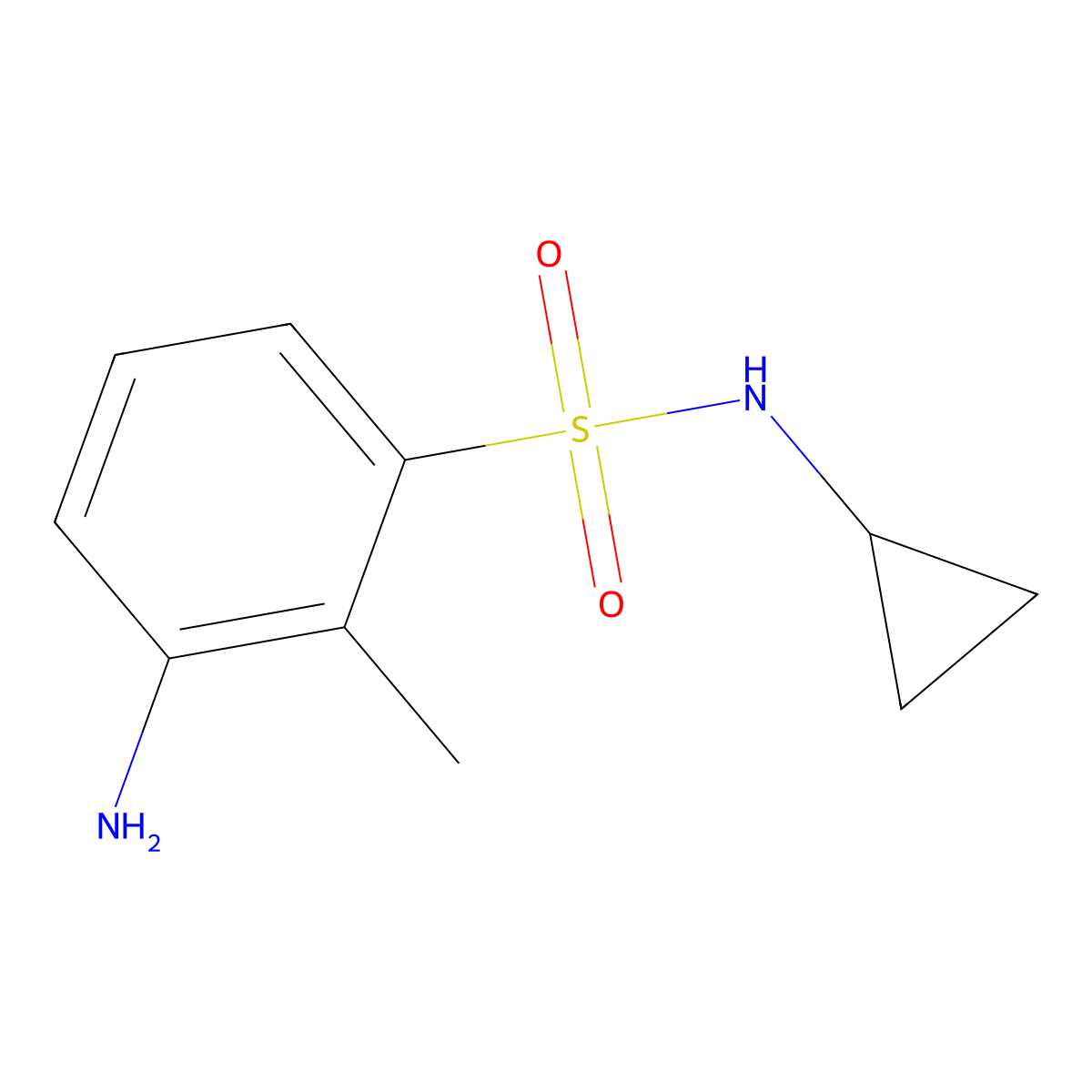 3-amino-N-cyclopropyl-2-methylbenzene-1-sulfonamide molecular structure, CAS 1040002-79-6