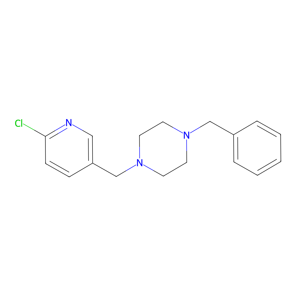 1-Benzyl-4-[(6-chloropyridin-3-yl)methyl]piperazine molecular structure, CAS 1040007-85-9