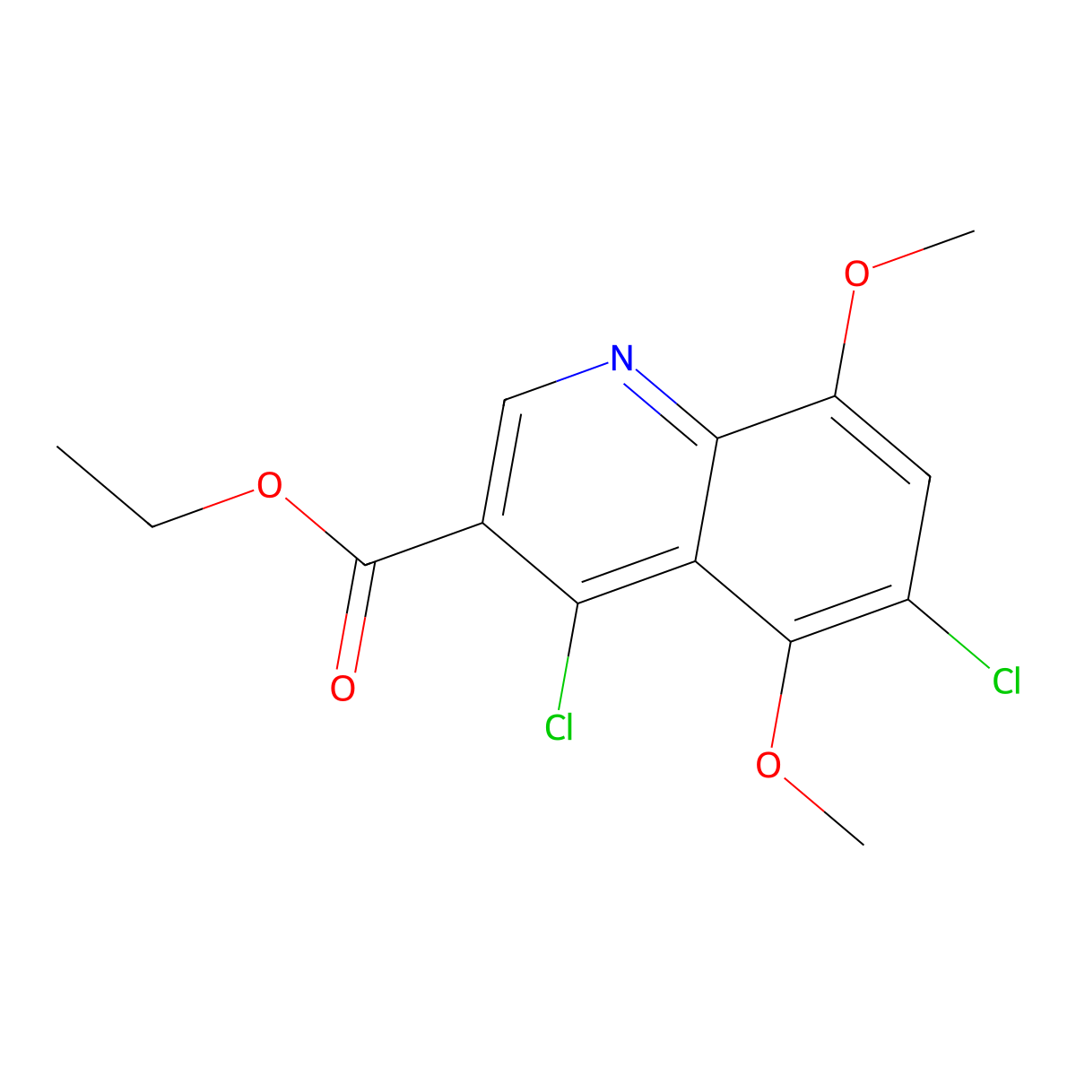 Ethyl 4,6-dichloro-5,8-dimethoxyquinoline-3-carboxylate molecular structure, CAS 1040012-36-9