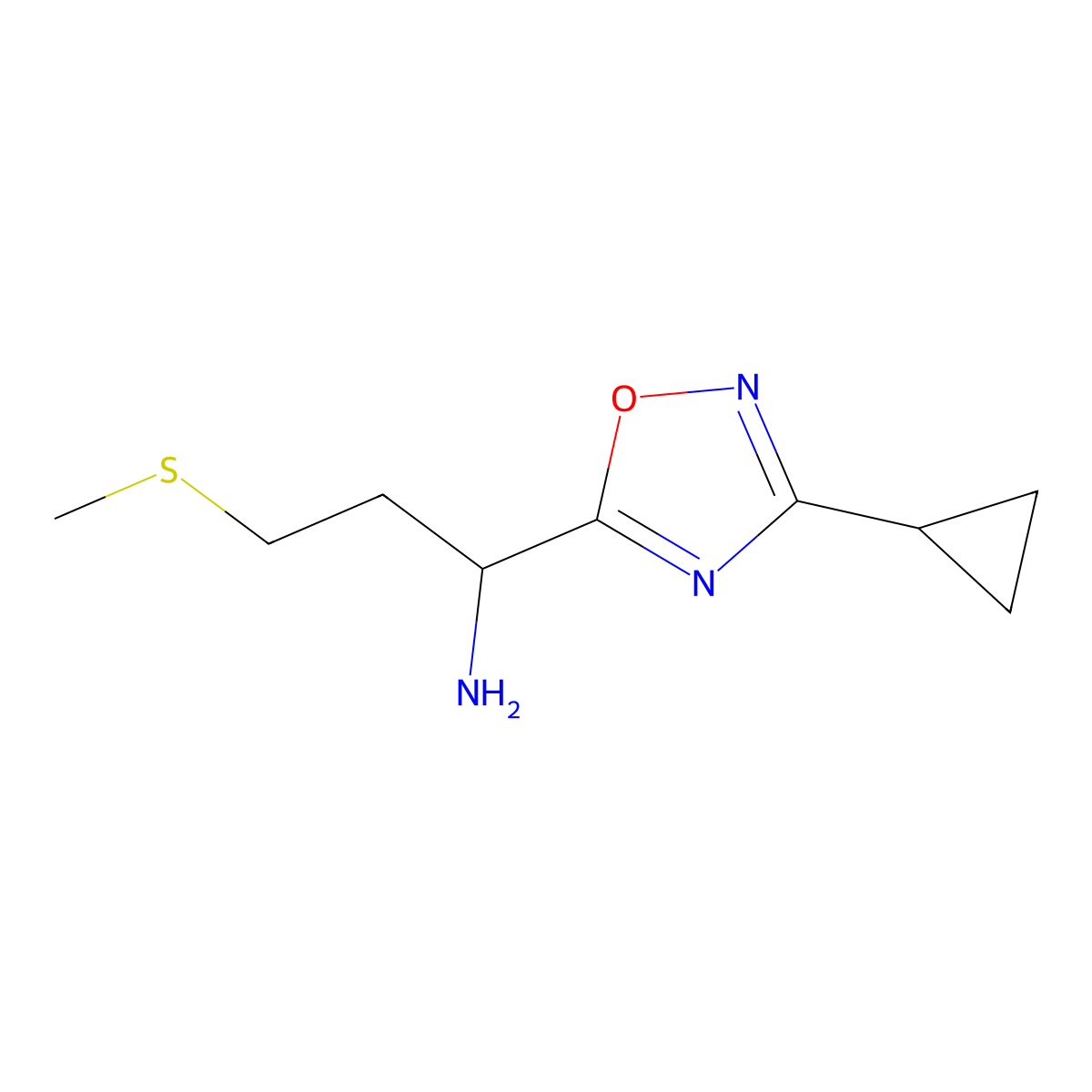 1-(3-Cyclopropyl-1,2,4-oxadiazol-5-yl)-3-(methylsulfanyl)propan-1-amine molecular structure, CAS 1040022-52-3