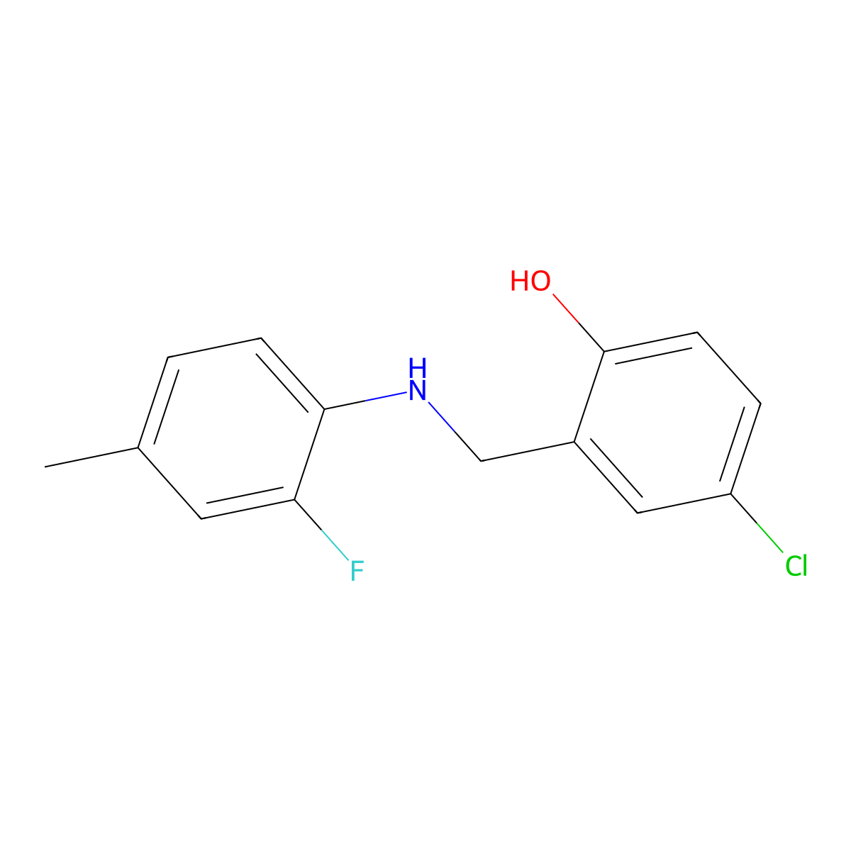 4-Chloro-2-{[(2-fluoro-4-methylphenyl)amino]methyl}phenol molecular structure, CAS 1040022-75-0