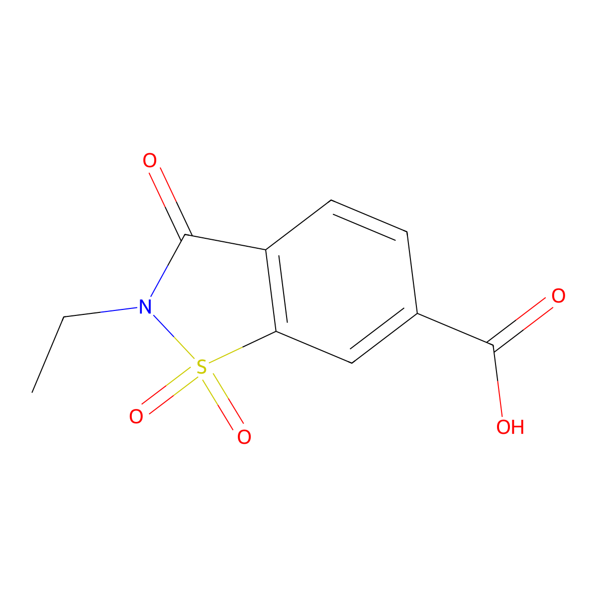 2-Ethyl-1,1,3-trioxo-2,3-dihydro-1lambda6,2-benzothiazole-6-carboxylic acid molecular structure, CAS 1040033-65-5