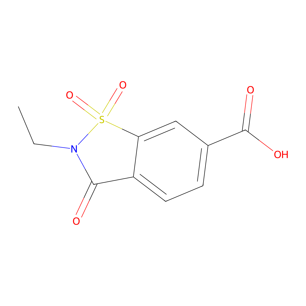 2-Ethyl-1,1,3-trioxo-2,3-dihydro-1lambda6,2-benzothiazole-6-carboxylic acid molecular structure, CAS 1040033-65-5