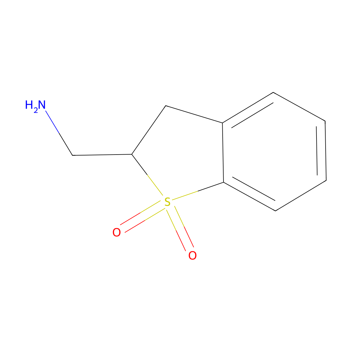(1,1-Dioxo-2,3-dihydro-1-benzothiophen-2-yl)methanamine molecular structure, CAS 1040041-00-6