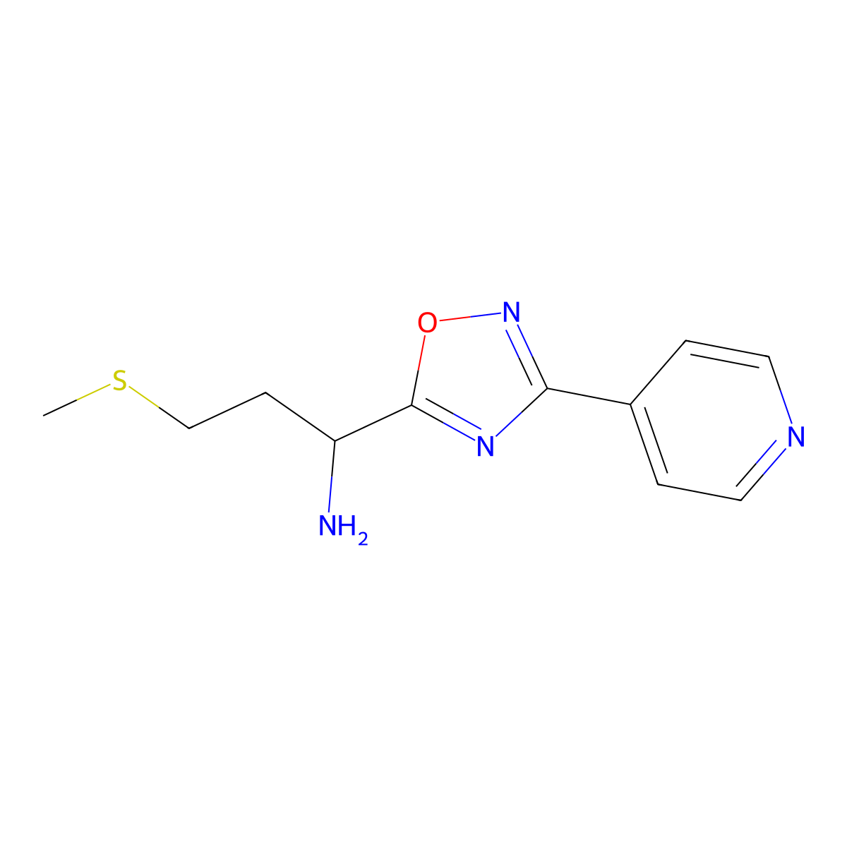 3-(Methylsulfanyl)-1-[3-(pyridin-4-yl)-1,2,4-oxadiazol-5-yl]propan-1-amine molecular structure, CAS 1040041-02-8