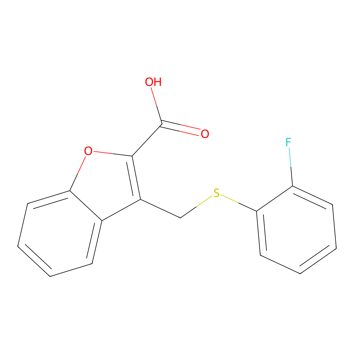 3-(((2-Fluorophenyl)sulfanyl)methyl)-1-benzofuran-2-carboxylic acid molecular structure, CAS 1040042-28-1