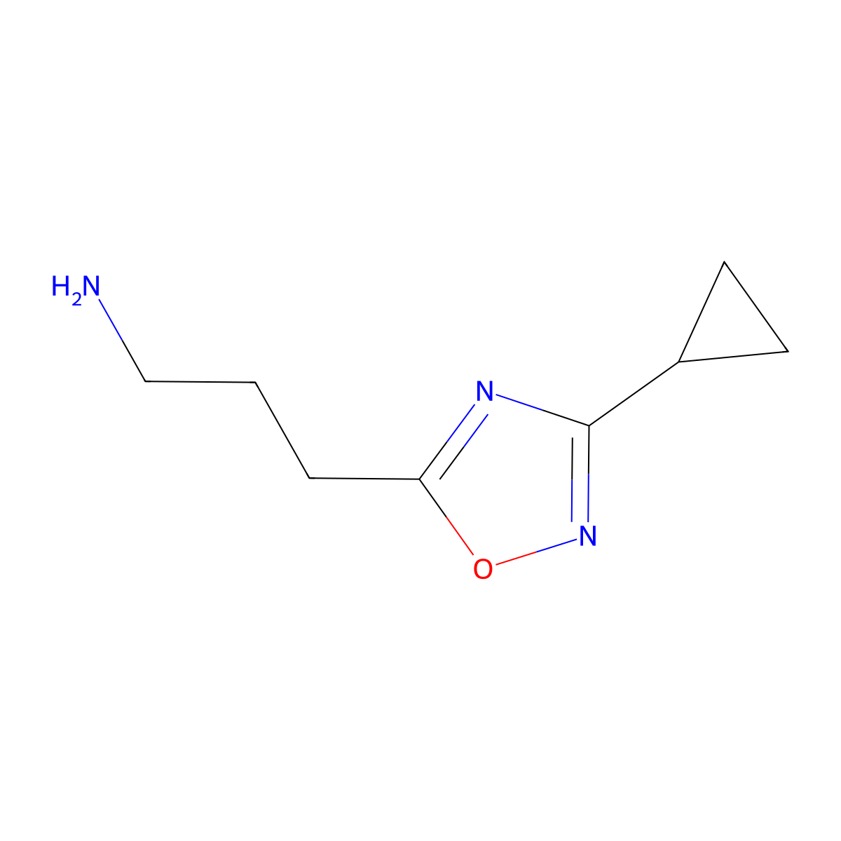 3-(3-Cyclopropyl-1,2,4-oxadiazol-5-yl)propan-1-amine molecular structure, CAS 1040044-22-1
