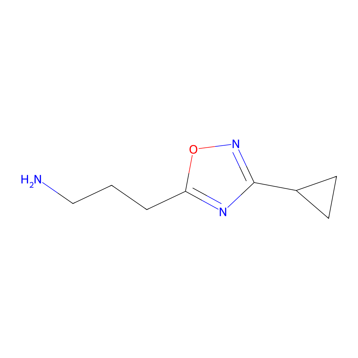 3-(3-Cyclopropyl-1,2,4-oxadiazol-5-yl)propan-1-amine molecular structure, CAS 1040044-22-1