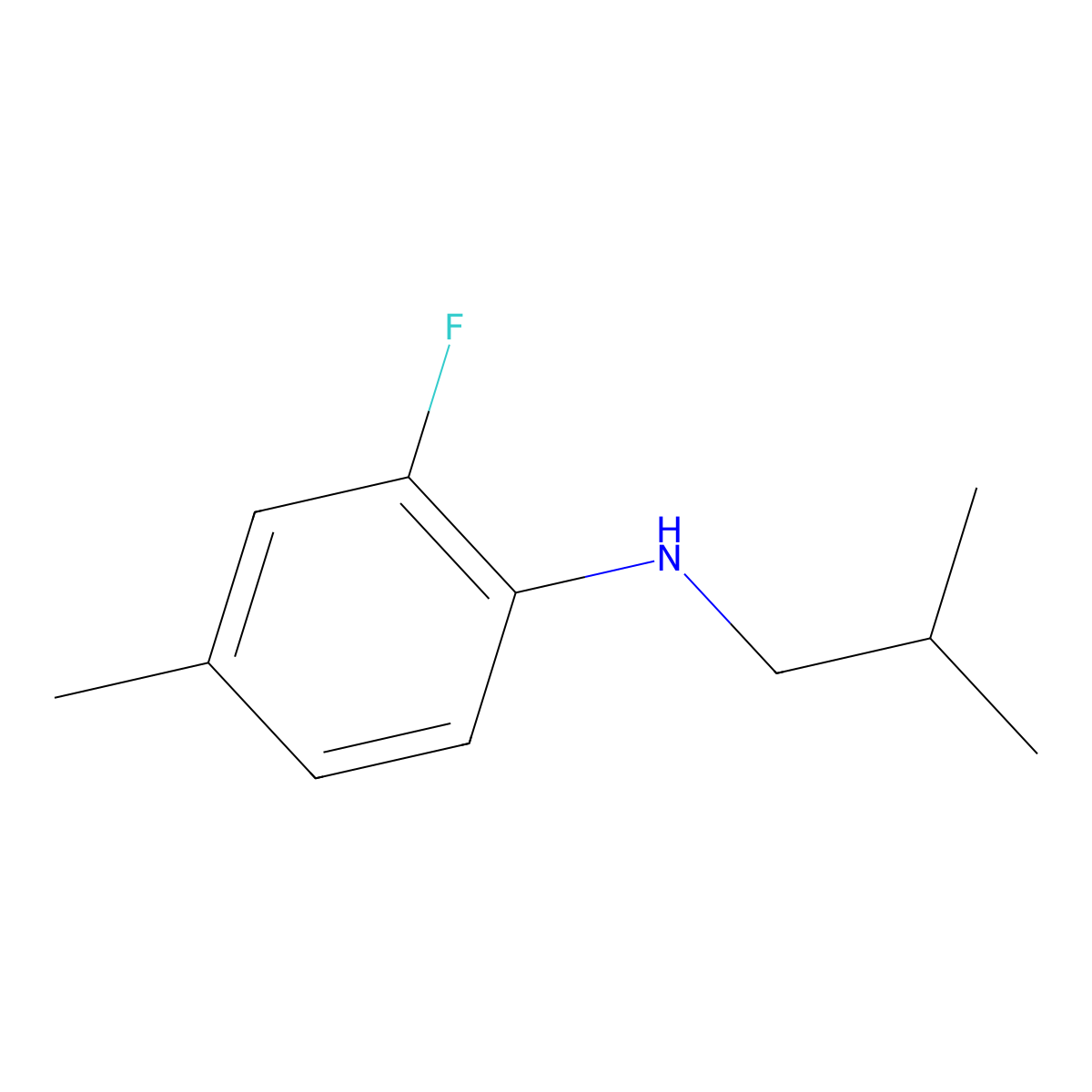 2-fluoro-4-methyl-N-(2-methylpropyl)aniline molecular structure, CAS 1040047-96-8