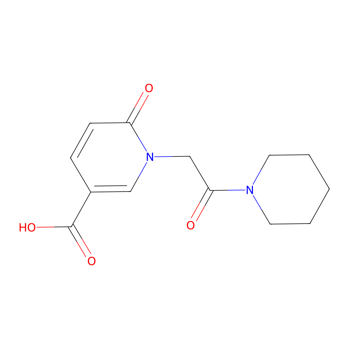 6-Oxo-1-(2-oxo-2-(piperidin-1-yl)ethyl)-1,6-dihydropyridine-3-carboxylic acid molecular structure, CAS 1040051-19-1