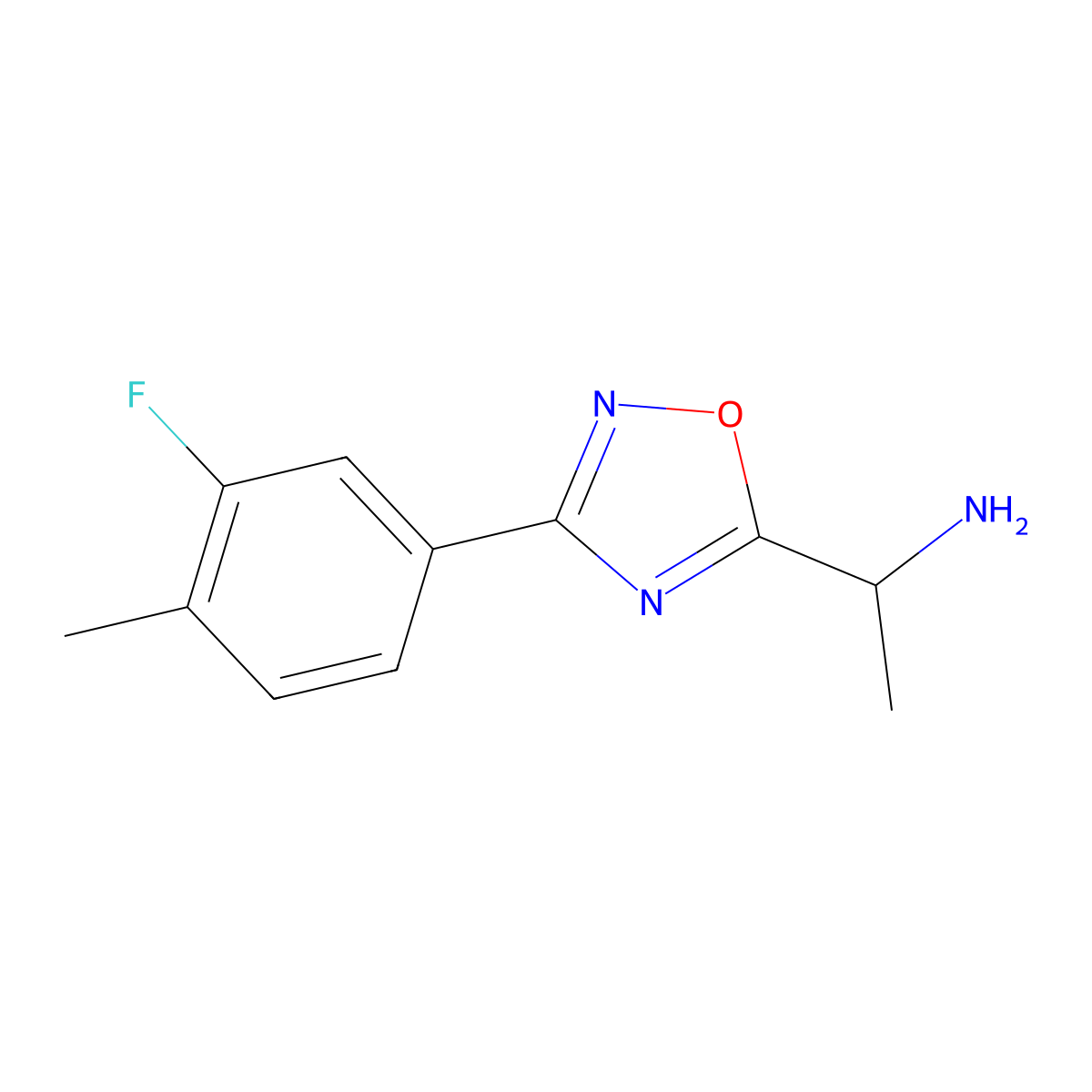 1-[3-(3-Fluoro-4-methylphenyl)-1,2,4-oxadiazol-5-yl]ethan-1-amine molecular structure, CAS 1040080-76-9