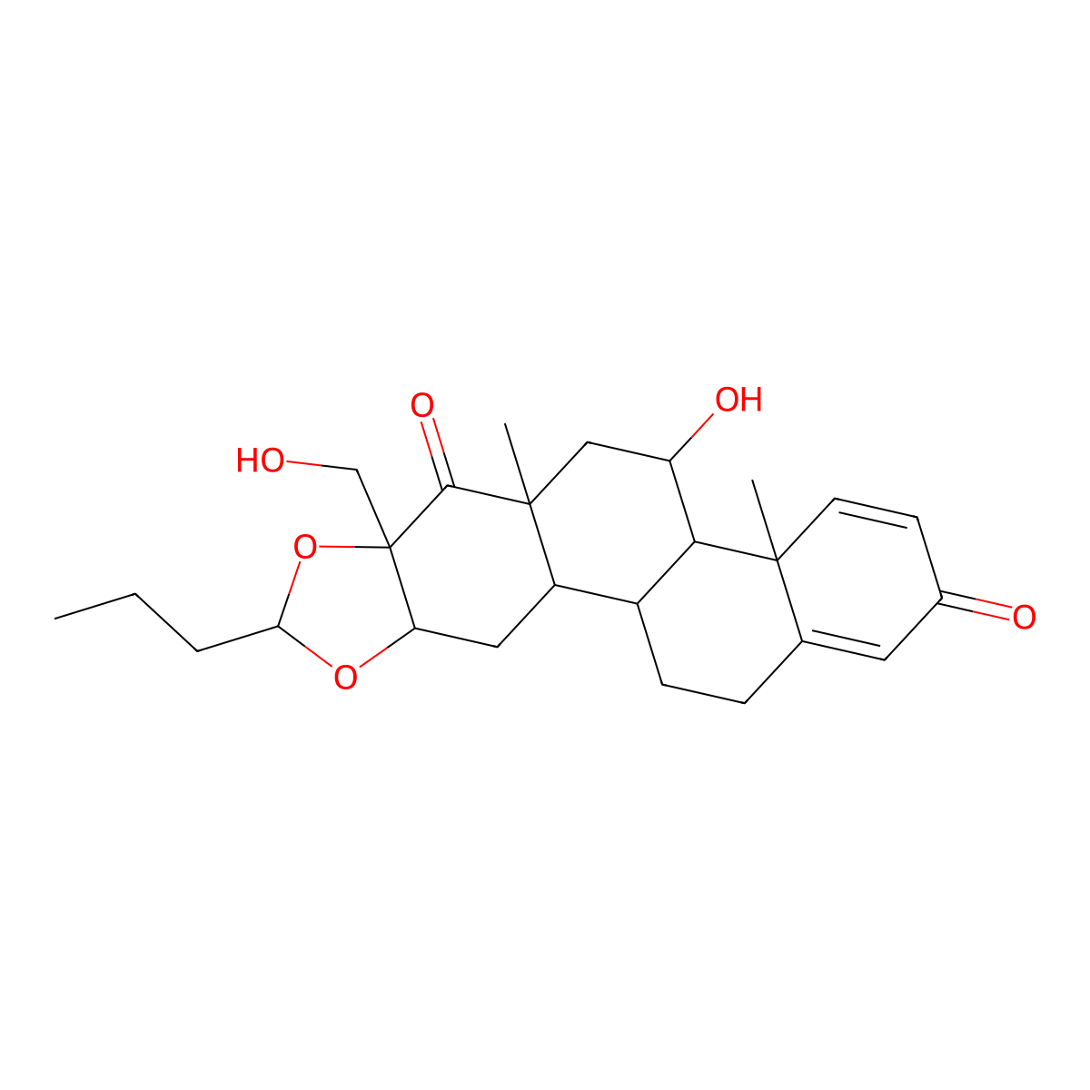 16alpha,17-((1RS)-Butylidenebis(oxy))-11beta-hydroxy-17-(hydroxymethyl)-D-homoandrosta-1,4-diene-3,17a-dione molecular structure, CAS 1040085-99-1