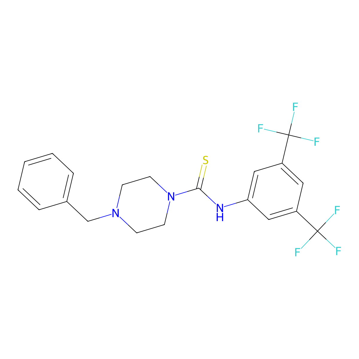 4-benzyl-N-[3,5-bis(trifluoromethyl)phenyl]piperazine-1-carbothioamide molecular structure, CAS 104017-60-9