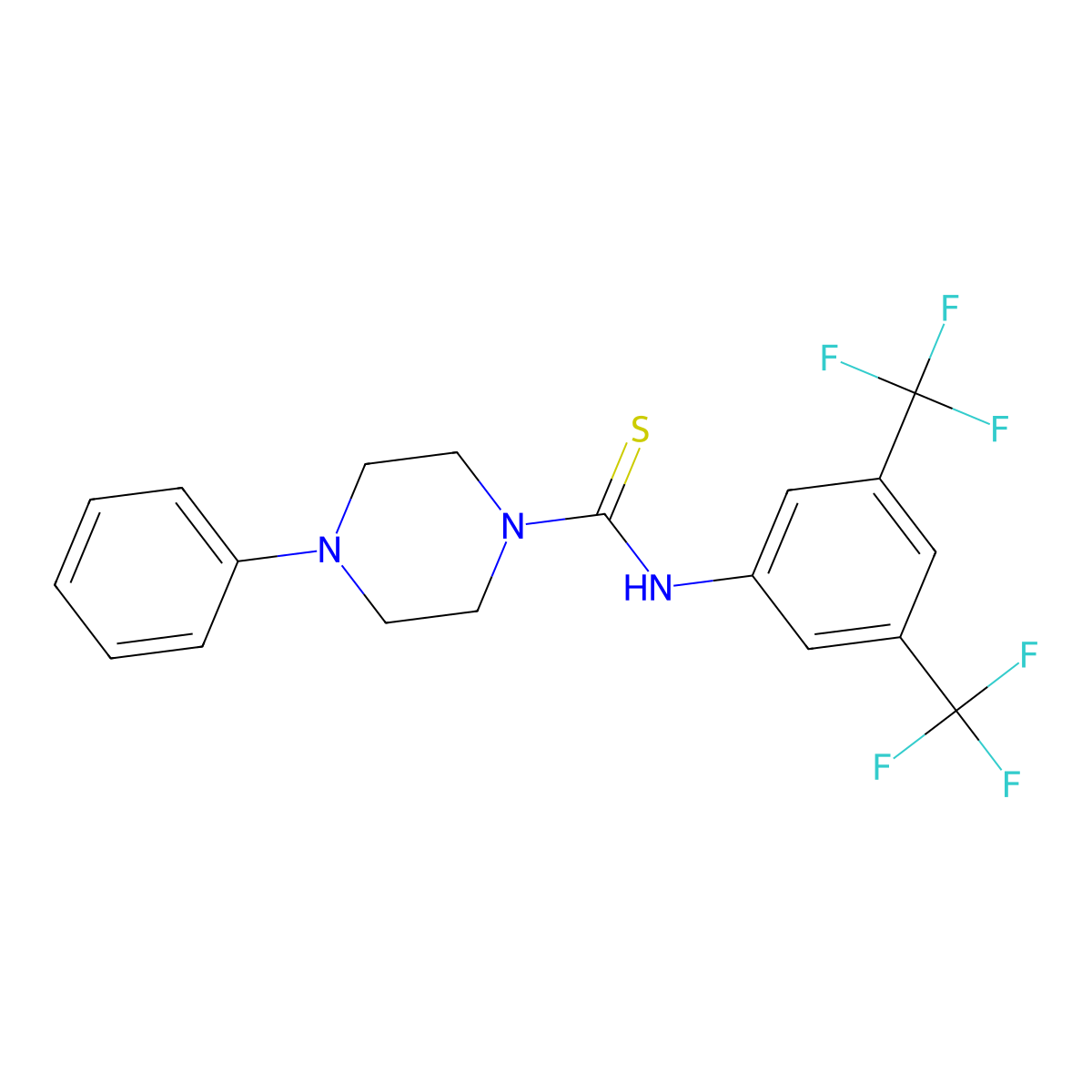 N-[3,5-bis(trifluoromethyl)phenyl]-4-phenylpiperazine-1-carbothioamide molecular structure, CAS 104017-61-0