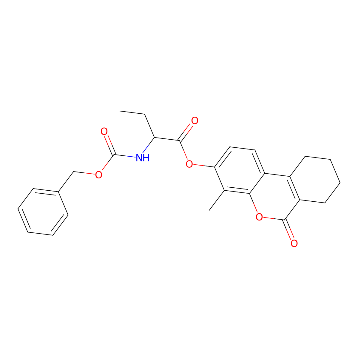 4-methyl-6-oxo-7,8,9,10-tetrahydro-6H-benzo[c]chromen-3-yl 2-{[(benzyloxy)carbonyl]amino}butanoate molecular structure, CAS 1040188-20-2