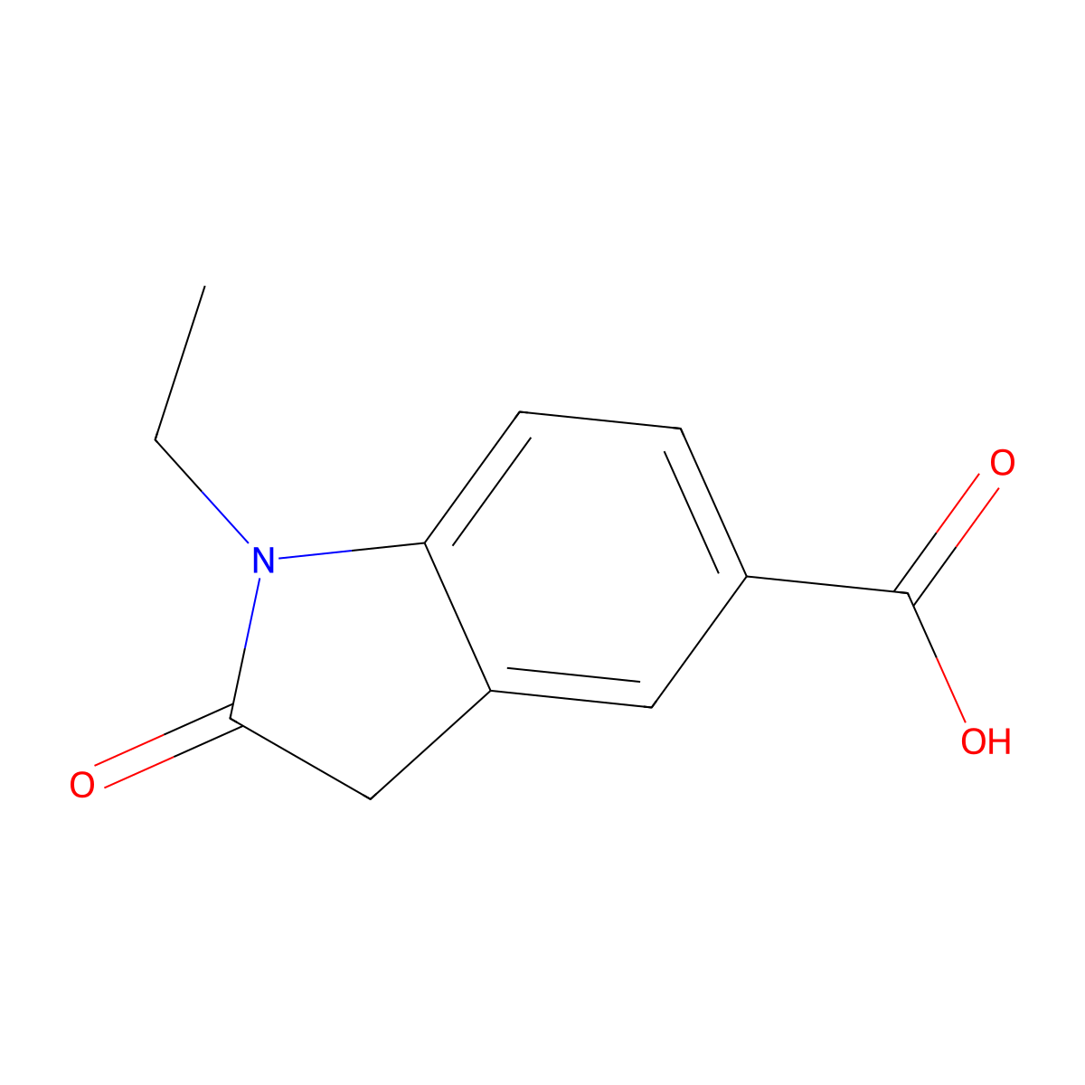 1-Ethyl-2-oxo-5-indolinecarboxylic acid molecular structure, CAS 104019-25-2