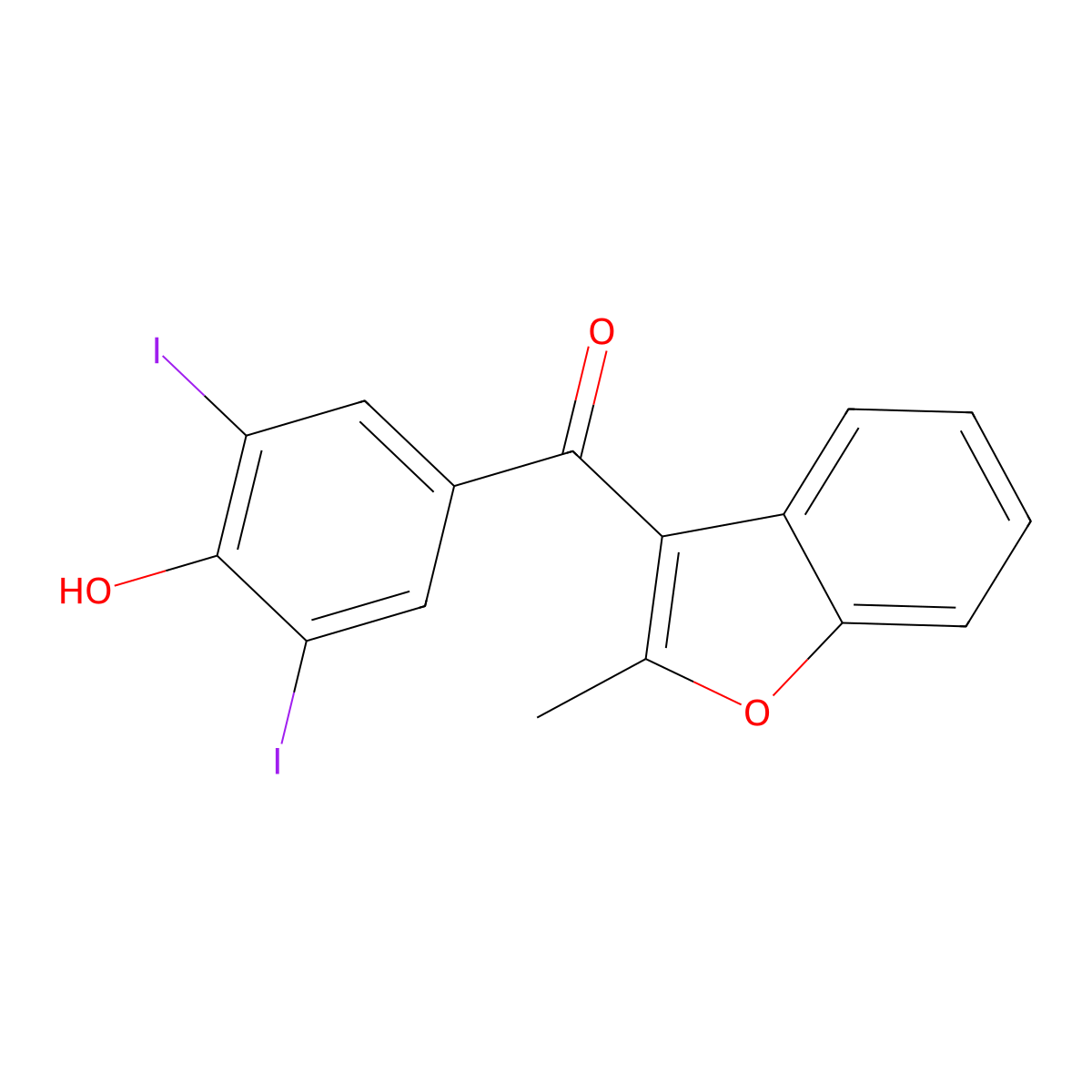 3-(3,5-Diiodo-4-hydroxybenzoyl)-2-methyl-benzofuran molecular structure, CAS 10402-56-9