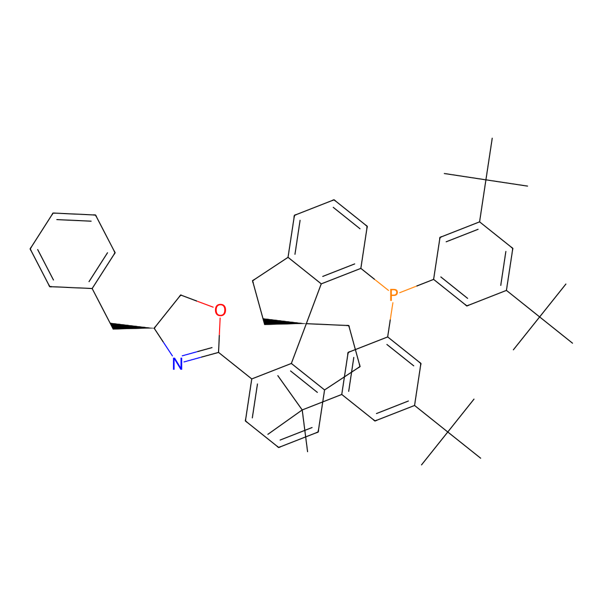 (S)-4-Benzyl-2-(7'-(bis(3,5-di-tert-butylphenyl)phosphanyl)-2,2',3,3'-tetrahydro-1,1'-spirobi[inden]-4-yl)oxazole molecular structure, CAS 1040274-10-9