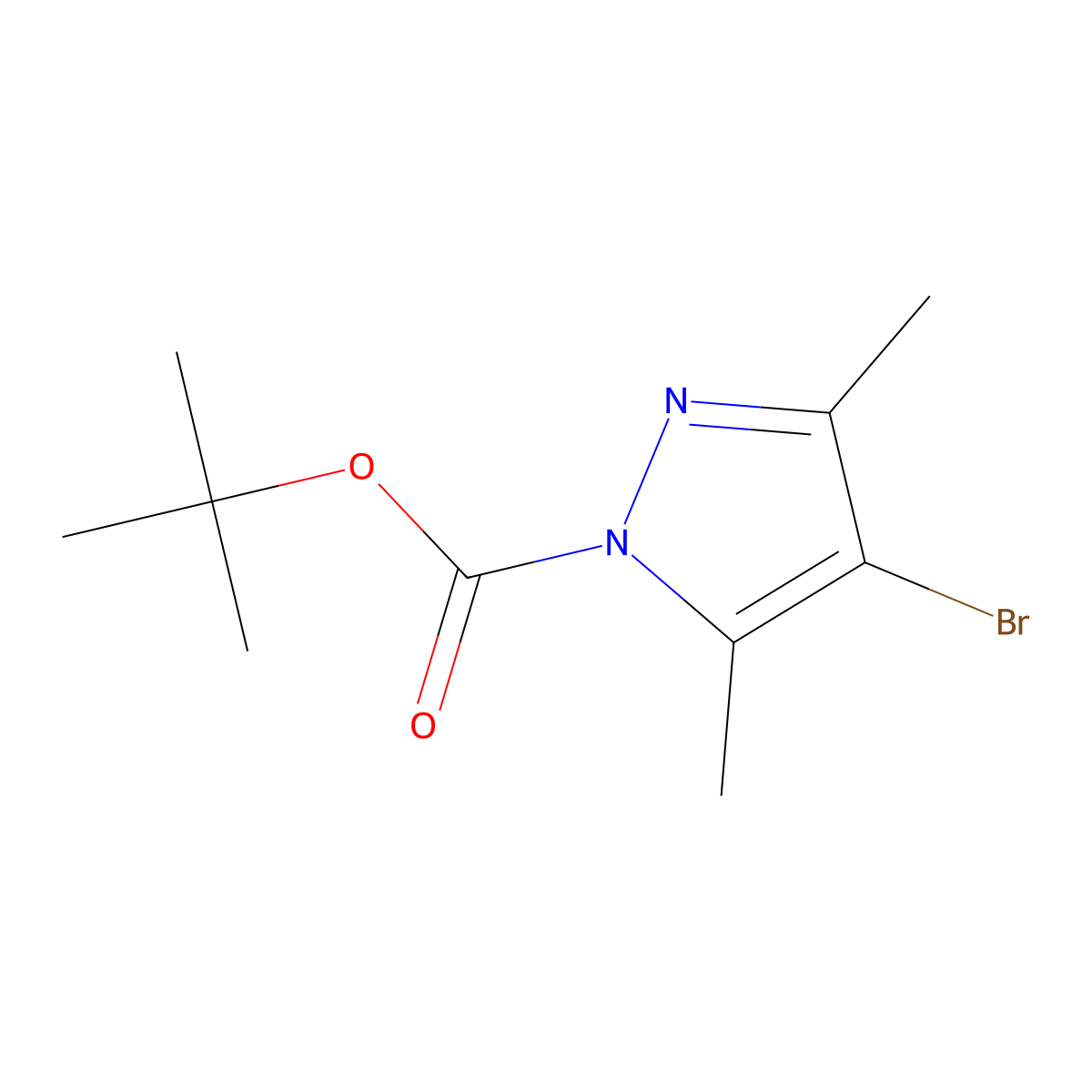 tert-Butyl 4-bromo-3,5-dimethyl-1H-pyrazole-1-carboxylate molecular structure, CAS 1040276-87-6