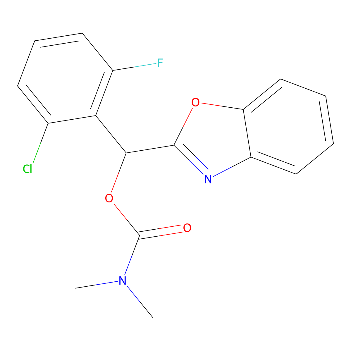 (1,3-Benzoxazol-2-yl)(2-chloro-6-fluorophenyl)methyl N,N-dimethylcarbamate molecular structure, CAS 104029-82-5