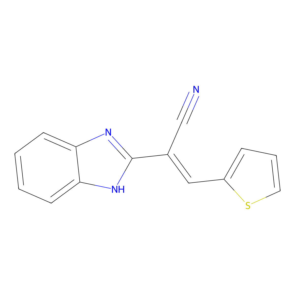 (2E)-2-(1H-1,3-benzodiazol-2-yl)-3-(thiophen-2-yl)prop-2-enenitrile molecular structure, CAS 104030-31-1