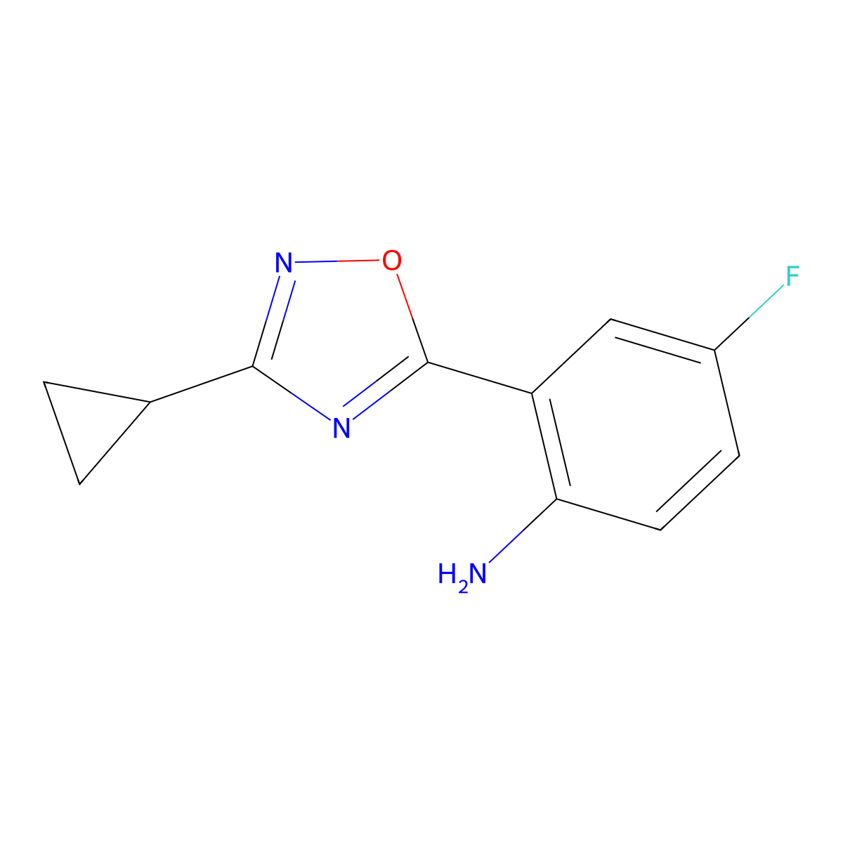 2-(3-Cyclopropyl-1,2,4-oxadiazol-5-yl)-4-fluoroaniline molecular structure, CAS 1040333-74-1