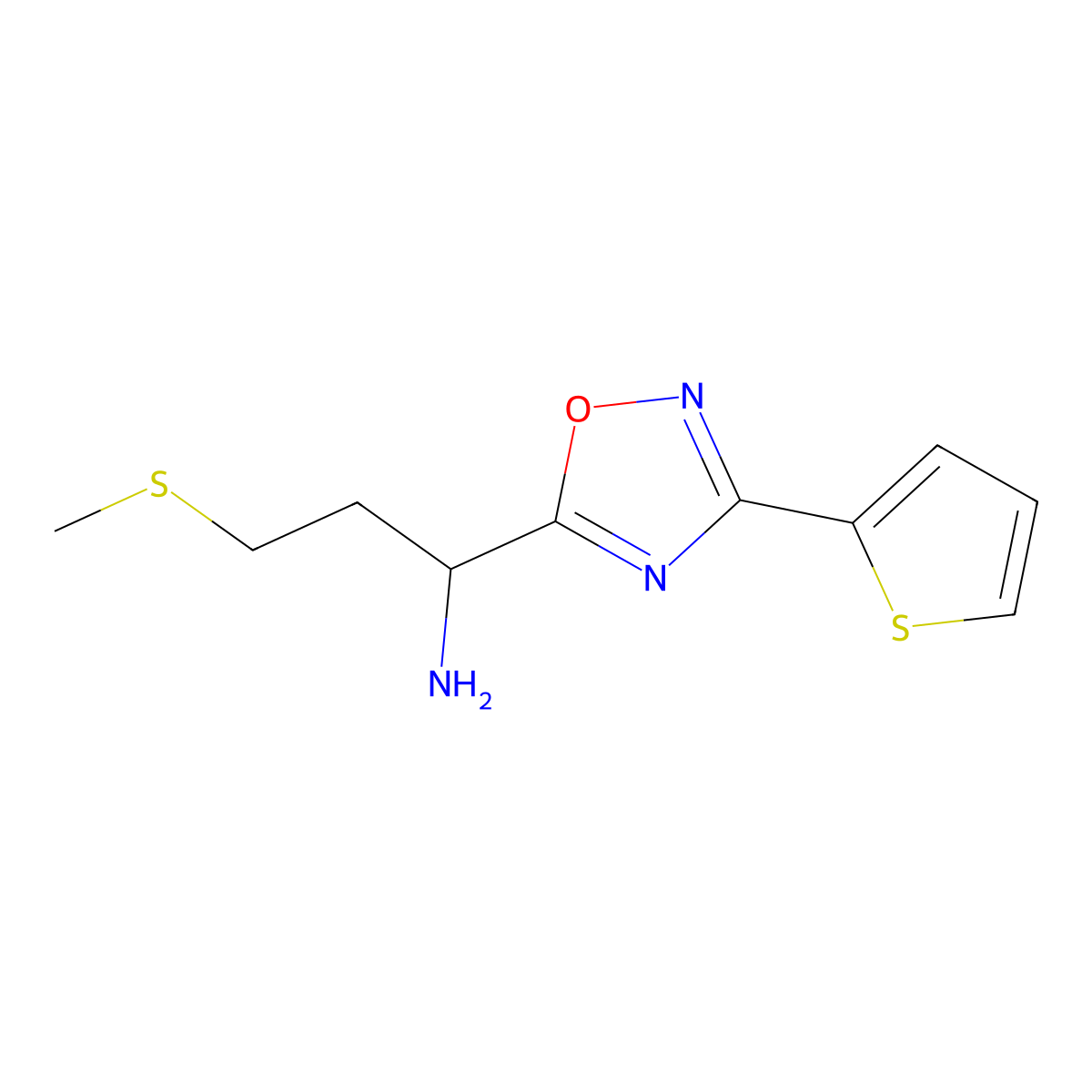 3-(Methylsulfanyl)-1-[3-(thiophen-2-yl)-1,2,4-oxadiazol-5-yl]propan-1-amine molecular structure, CAS 1040338-69-9