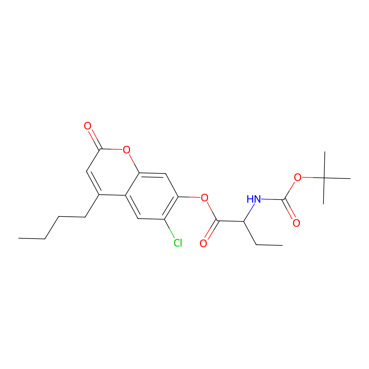 4-butyl-6-chloro-2-oxo-2H-chromen-7-yl 2-[(tert-butoxycarbonyl)amino]butanoate molecular structure, CAS 1040369-72-9