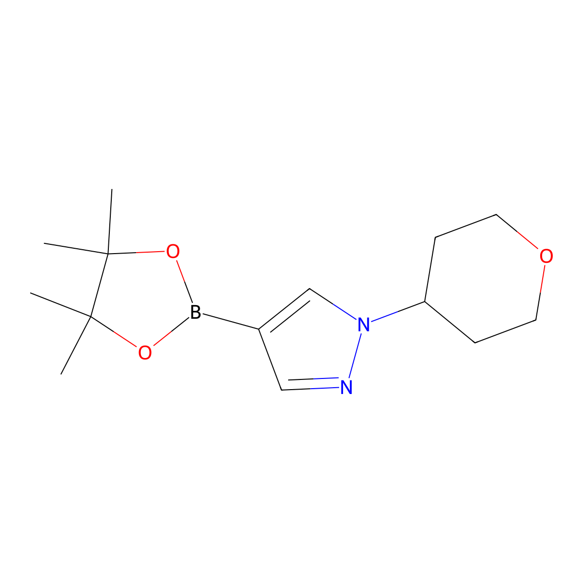 1-(Tetrahydro-2H-pyran-4-yl)-4-(4,4,5,5-tetramethyl-1,3,2-dioxaborolan-2-yl)-1H-pyrazole molecular structure, CAS 1040377-03-4