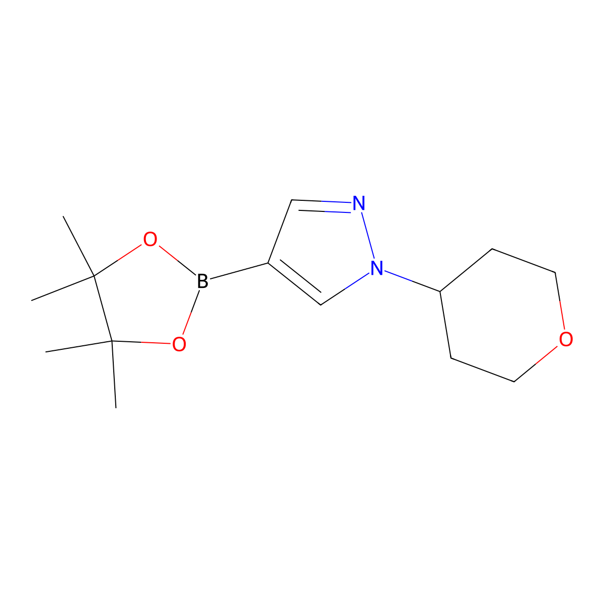 1-(Tetrahydro-2H-pyran-4-yl)-4-(4,4,5,5-tetramethyl-1,3,2-dioxaborolan-2-yl)-1H-pyrazole molecular structure, CAS 1040377-03-4