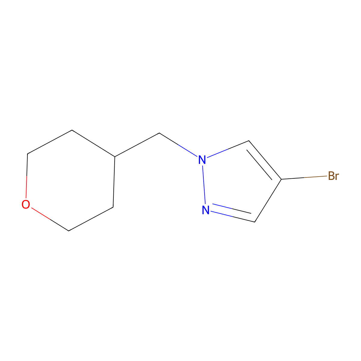 4-bromo-1-((tetrahydro-2H-pyran-4-yl)methyl)-1H-pyrazole molecular structure, CAS 1040377-11-4