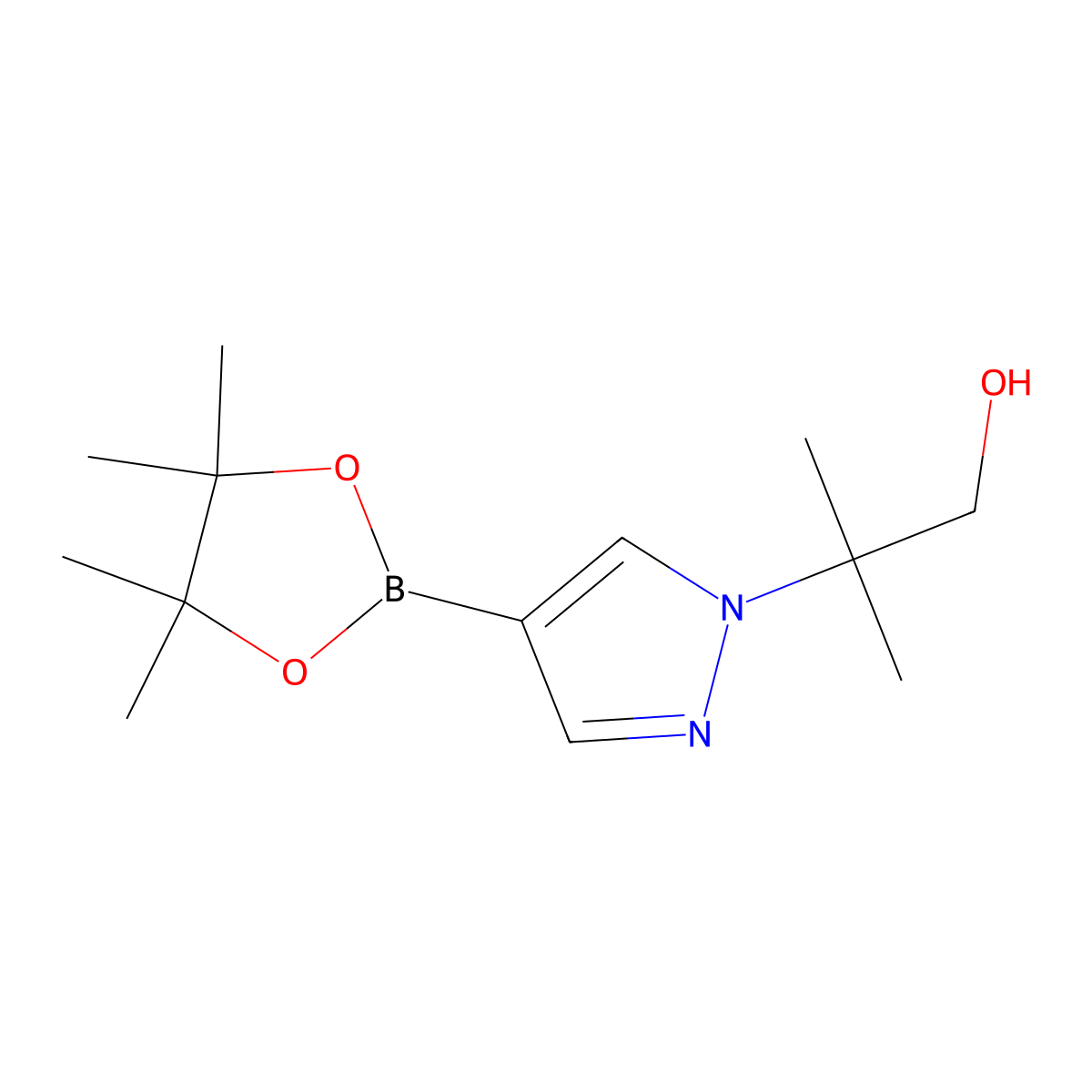 2-Methyl-2-(4-(4,4,5,5-tetramethyl-1,3,2-dioxaborolan-2-yl)-1H-pyrazol-1-yl)propan-1-ol molecular structure, CAS 1040377-18-1